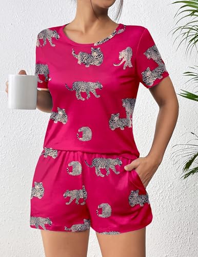 Image of Ekouaer Women's Pajama Sets Short Sleeve Pjs 2 Piece Top and Shorts Sleepwear Comfy Soft Lounge Sets with Pockets