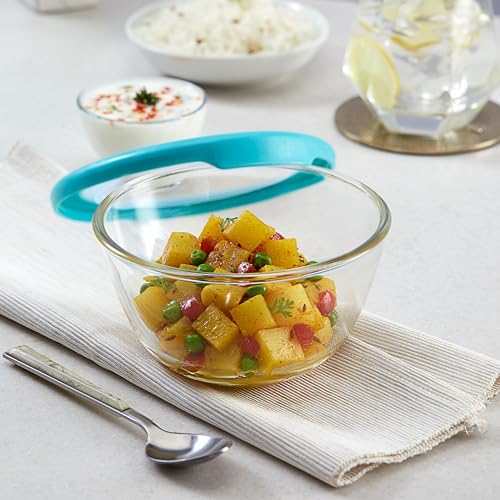 Image of CELLO Ornella Round Glass Mixing Bowls for Kitchen with Lid Set of 2 Pieces, 500ml Transparent | Freezer & Fridge Safe, Microwave Oven & Dishwasher Safe Toughened Glass Bowl for Serving Mixing Dining