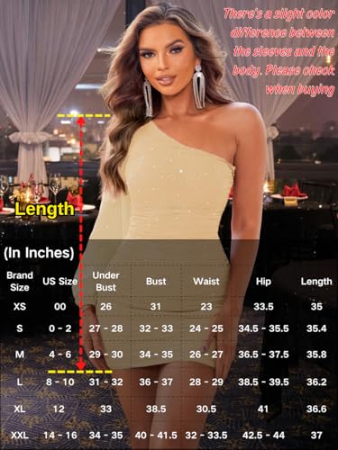 Image of ShawGobow Sparkly Outfits for Women,One Shoulder Ruched Bodycon Short Prom Dress,Sexy Dresses Cocktail Homecoming Nye