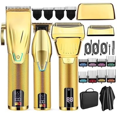 DAXXIN Hair Clippers, 3 in 1 Professional Hair Clipper and Electric Shaver Set for Men Barber Hair Trimmer Shaver Hair Cutting Machine Tool(Gold)