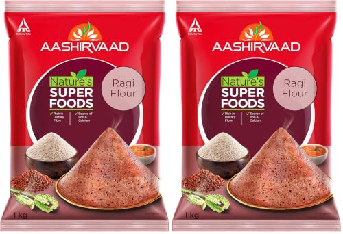 Image of Aashirvaad Nature's Superfoods Ragi Flour, 1kg Pack, High Fibre & Protein Atta | Gluten-Free Flour (Pack of 2)