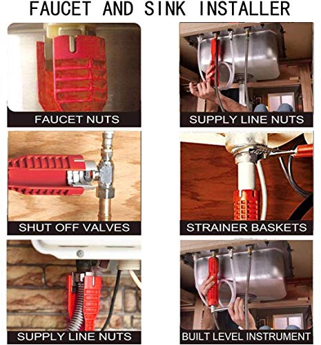 Faucet and Sink Installer,（8-in-1）Multi-purpose Wrench Plumbing Tool for Toilet Bowl/Sink/Bathroom/Kitchen Plumbing Repair Installation Hand Tools(red)