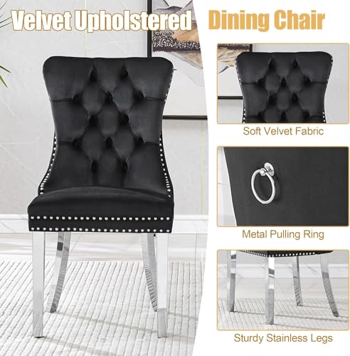 Image of 7 Piece Glass Dining Table Set for 6, 63 inch Modern Kitchen Table with 6 Black Velvet Chairs, Tempered Glass Tabletop with White X-Shaped MDF Base, Modern Dining Room Set for Kitchen and Dining Room
