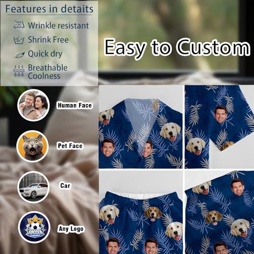 Custom Face Pajamas Set for Men Women, Personalized Button Down 2 Piece Sleepwear Pjs Lounge Sets4