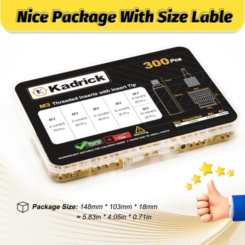 Image of KADRICK 300PCS M3 Heat Set Inserts Kit,M3*(3mm-10mm)*4.5mm with Insert Tip