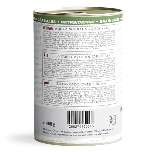 Farrado I Premium Nassfutter getreidefrei für Ihren Hund – Kaninchen 400g I hypoallergenes Hundefutter für alle ausgewachsenen Rassen