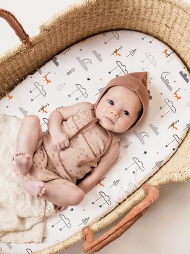 Image of Stretch Fitted Bassinet Sheet Set BROLEX 2 Pack Cradle Sheets for Bassinet Pad /Mattress,Unisex Boys Girls,Ultra Soft,Starsmoon Balloon