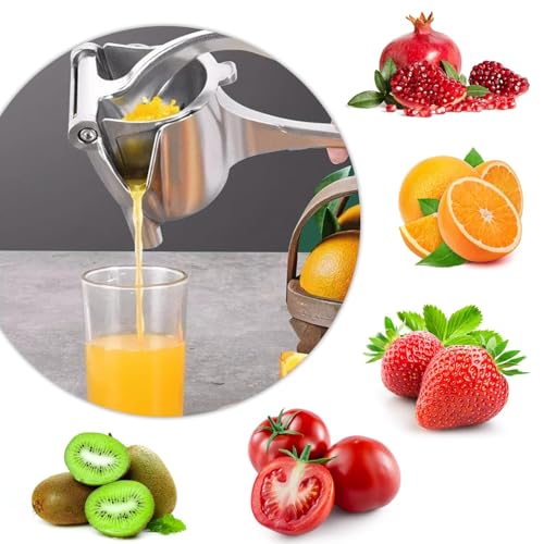 Image of Aluminium Manual Fruit Juicer Orange Heavy Duty Juicer Hand Press Metal Lime Juicer Hand Instant, Steel Handle Simple Fruit Juicer Press Squeezer Citrus Collectible Figure (Silver)