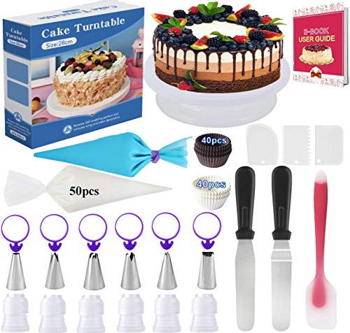 Cake Decorating Kits Baking Supplies 156Pcs Baking Accessories with Cake Turntable Stand, Icing Spatula Smoother, Icing Decorating Tips,Icing Disposable pastry Bag Ties, Icing Coupler, paper cupcake