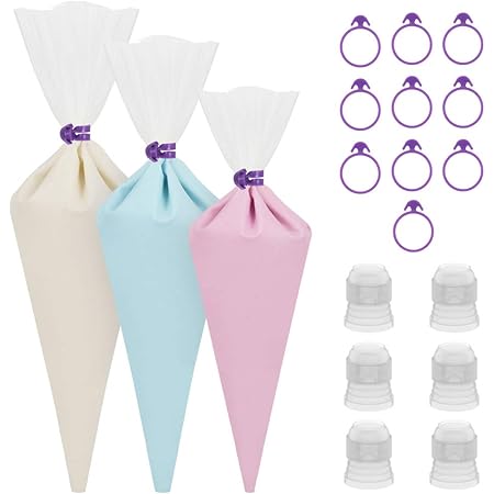 Kootek 28 Pcs Cake Decorating Tools with 12 Reusable Silicone Piping Pastry Bags 3 Sizes (12" + 14" + 16"), 6 Standard Couplers and 10 Icing Bag Ties Baking Supplies Accessories (Clear)