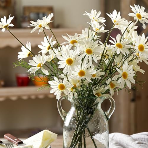 Artificial Flowers 8 Bundles 20” White Artificial Daisy Flowers UV Resistant Outdoor Fake Wildflowers with Stems Faux Greenery Shrubs Plants Arrangements for Home Garden Vase Decor image 4