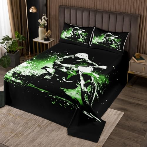 jejeloiu Dirt Bike Coverlet Set Twin Size Racing Motocross Rider Bedspread for Kids Boys Girls Decor Motorbike Quilted Coverlet Breathable Soft Lightweight Microfiber Cool Motocross Bedroom Decor