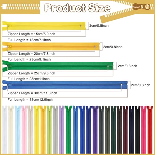 Image of Zippers, DOITEM 96 pcs Zippers for Sewing 6 Inch 8 Inch 10 Inch 12 Inch Multicolor Nylon Coil Zipper for Sewing and Crafts 24 Colors