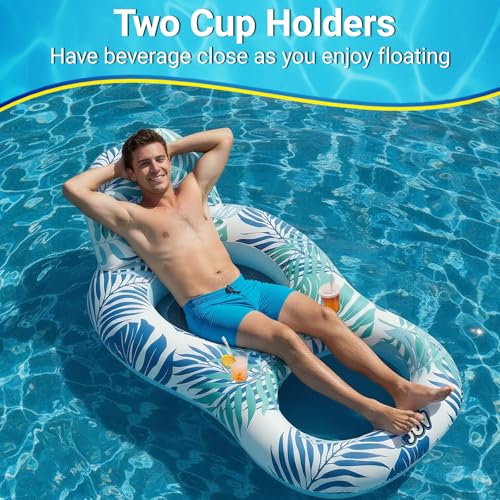 Pool Floats for Adults,Inflatable Chair Lounger Floaties with Drink Holder,Travel Pool Beach Lake Swim Inflatables Water Floating Rafts by JGV - Image 6