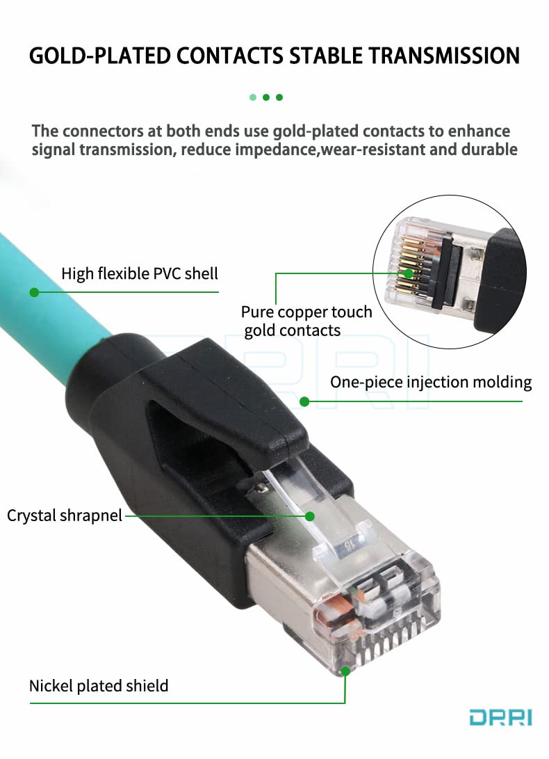 Câble Ethernet Cat6 à angle droit M12 8 pôles vers RJ45 industriel, Connecteur Electrique pour machine Vision (15 m)