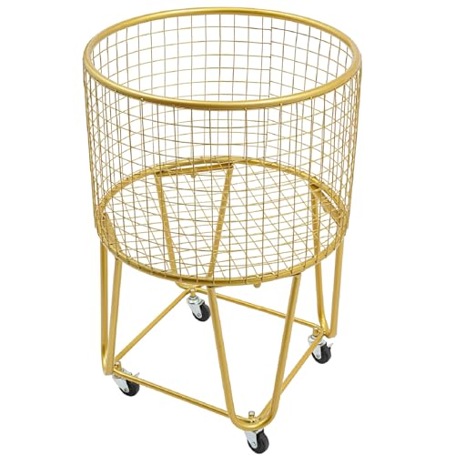 Organizador de literatura, cesta de lavandería con ruedas, cesta de metal para lavandería, cesta organizadora de almacenamiento para sala de estar, baño, armario (negro redondo)