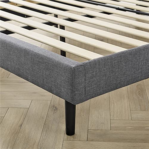 Image of Decoro Mornington 2.0 Upholstered Platform Bed | Headboard and Metal Frame with Wood Slat Support, Grey, Queen Size