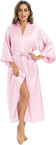 Miniatura 4 de Batas largas de satén suaves para mujer, batas largas de seda de longitud completa, kimonos, bata de baño sedosa, bata de baño