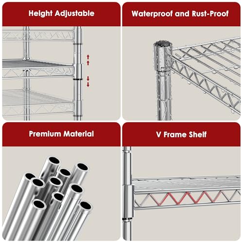 Image of Heavy Duty 3-Shelf Shelving Unit, 24.02 inch W x 13.78 inch D x 21.97 inch H Chrome Steel Storage Rack with Wheels, 2 PP Shelf Liners and Hooks, Adjustable Under Desk Organizer for Kitchen, Office, Garage