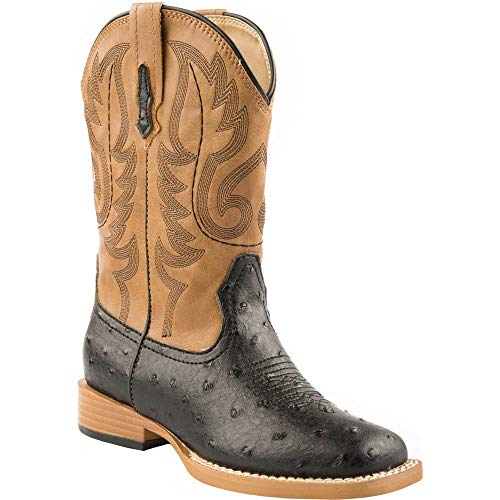 ROPER Boys' Faux Ostrich Print Cowboy Boot Black 13 US