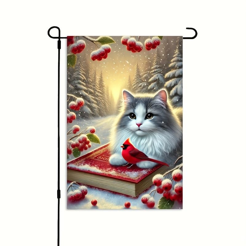 Image of BlissYard Garden Flag Forest Kitten Berry Winter 12x18 Inch Polyester