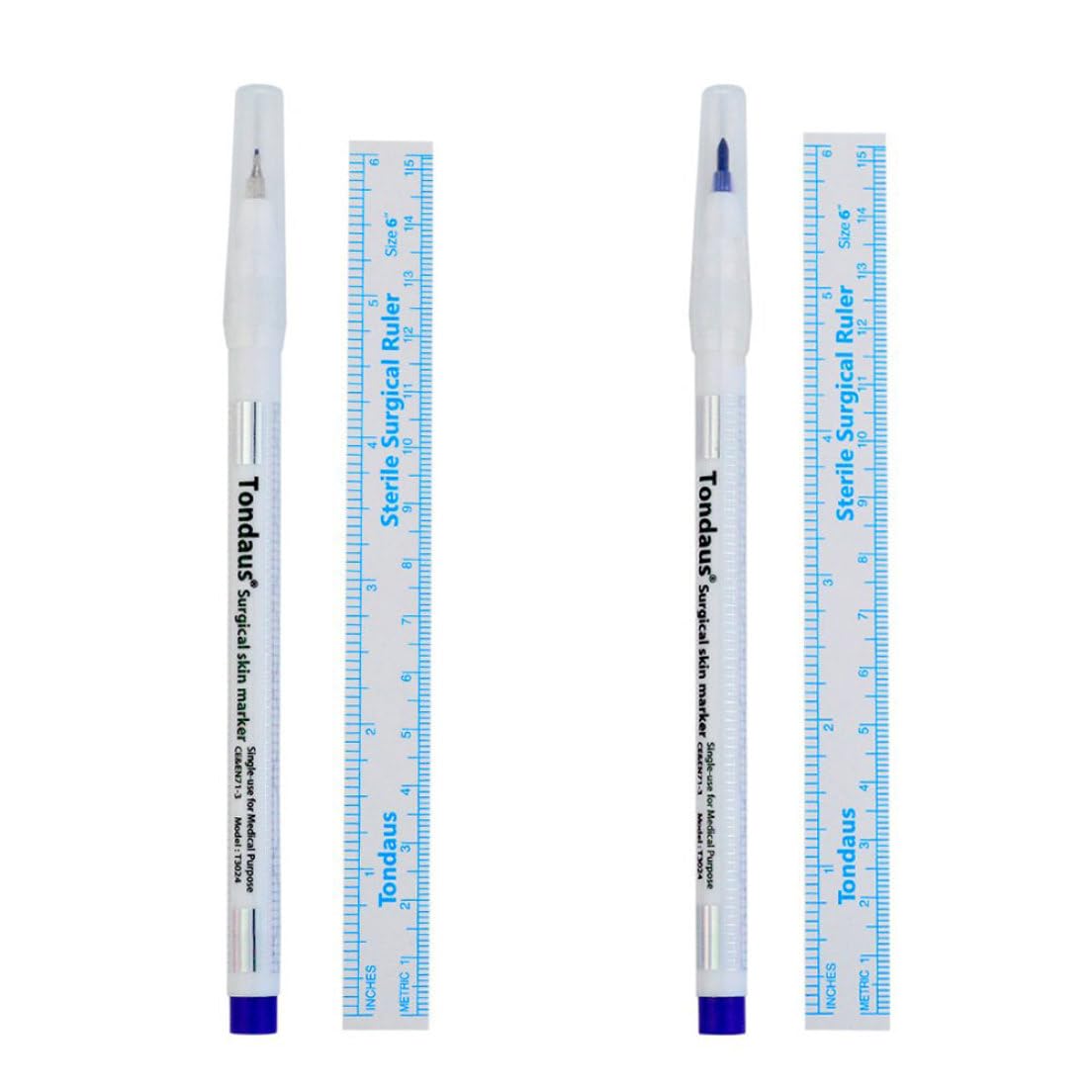 2 piezas de punta quirúrgica marcador de piel bolígrafo bolígrafo (0.5 mm, 1 mm) con reglas de papel para el tatuaje perforando el marcador de lápiz de la ceja