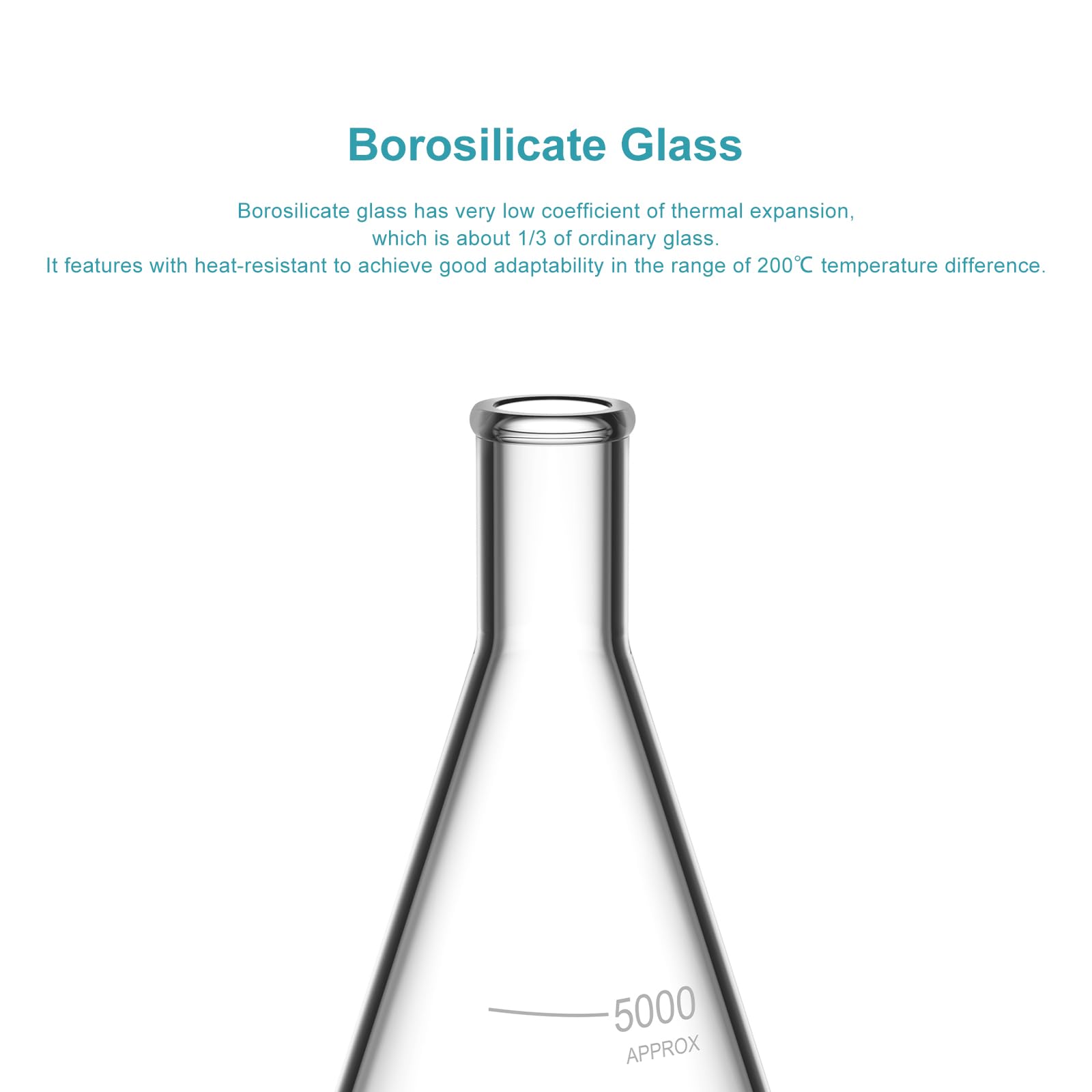 stonylab 1 opakowanie 50 ml Erlenmeyer kolba ze szkła, ciężka ściana i wąska usta, laboratorium kolben Erlenmeyer Flask z wytrzymałą krawędzią (5000 ml)