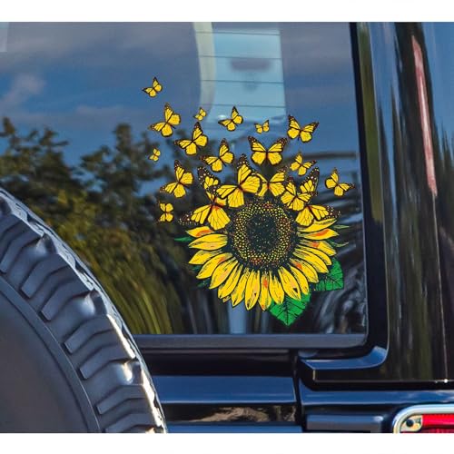 Image of 5pcs Sunflower and Flying Butterflies Bumper Sticker Car Decal for Women Mom Truck Rv Motorhome Windows (7x6)