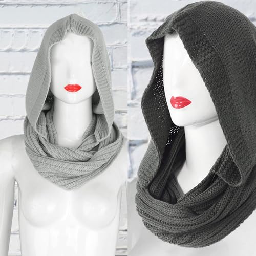 Womens Winter Crochet Knitted Hood For Scarf Outdoor Windproof Warm Long Shawl Wrap Solid Color Earflap Hat3