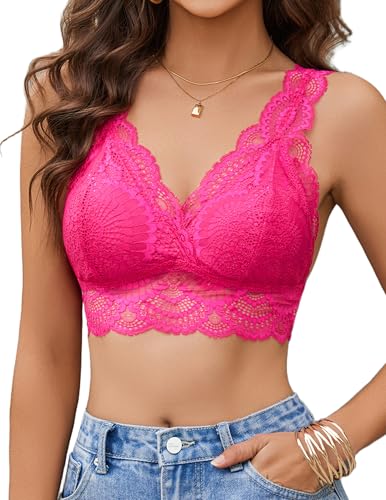 Image of Avidlove Lace Bralettes Womens Triangle Plunge Wireless Bras Camisole Tops Cami Strappy Sexy Soft