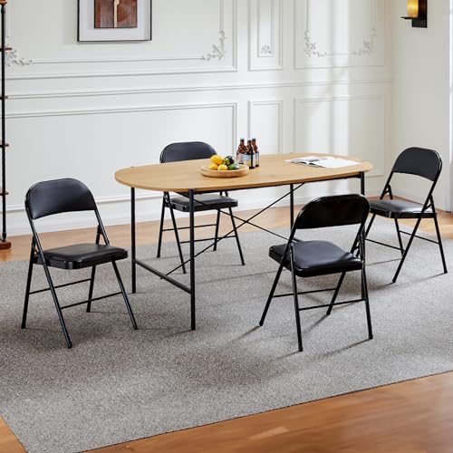 DUMOS 4 Pack PU Leather Padded Folding Chair, for Indoor and Outdoor Events, Portable Stackable Seat with Steel Frame, for Home, Office, Party, Dining, Black by DUMOS - Image 6
