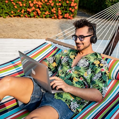 Image of Lazy Daze Hammocks 12 FT Sunbrella Fabric Quilted Hammock Double Sunbrella Quilted Hammock with Spreader Bars & Pillow, All Weather and Fade Resistant for Outdoor, 450 lbs Capacity, Carousel Confetti