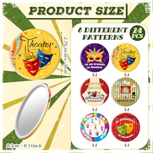 Image of Yalikop 24 Pieces Theater Gifts for Women Men, Theatre Life Mini Makeup Mirrors Portable Pocket Mirrors Musical Broadway Theatre Lover Gift for Director Thespian Writer Actor or Acting Enthusiasts