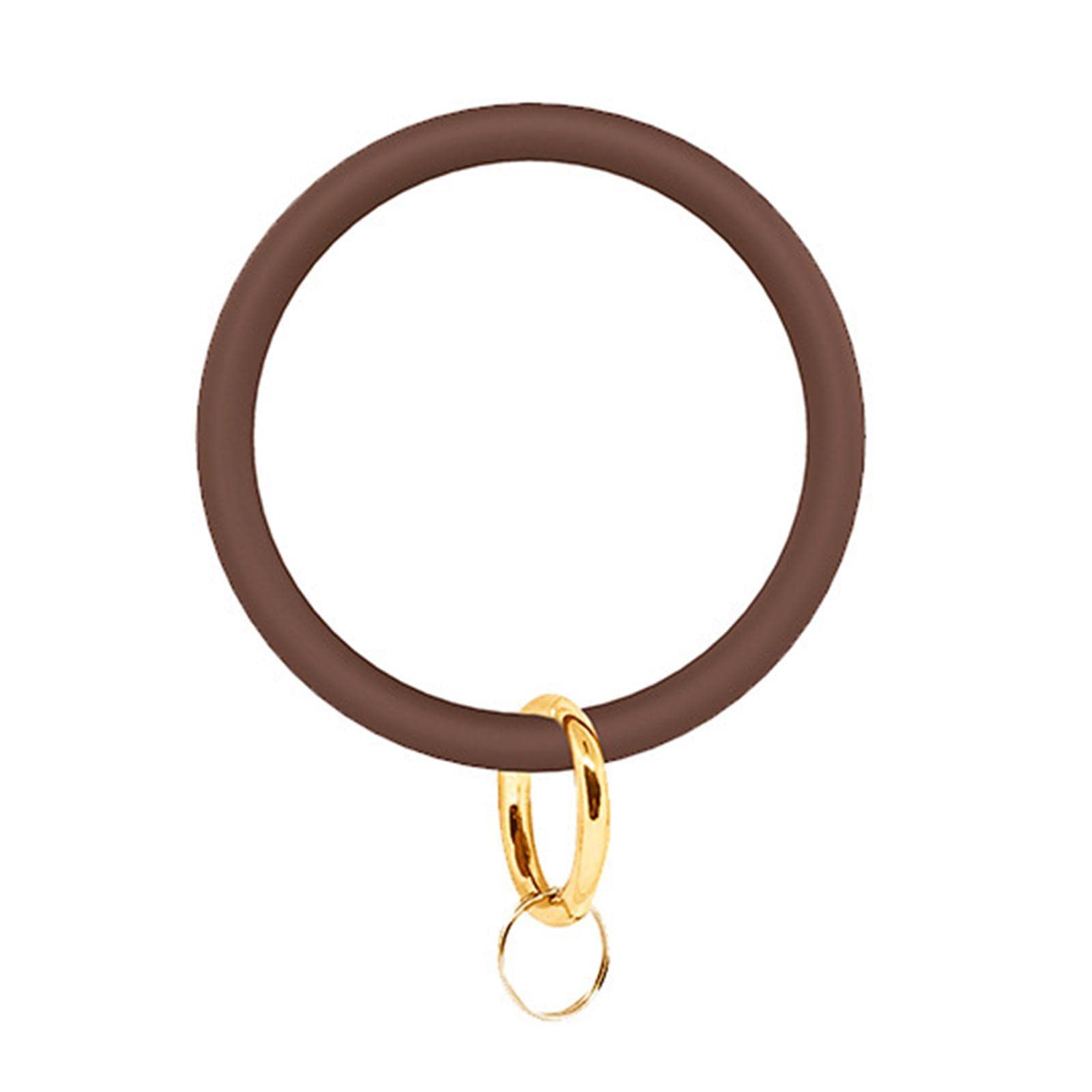 AOOFSilicone Wrist Keychain Circle Bracelet Rubber Bangle Round Keyring Holder Brown