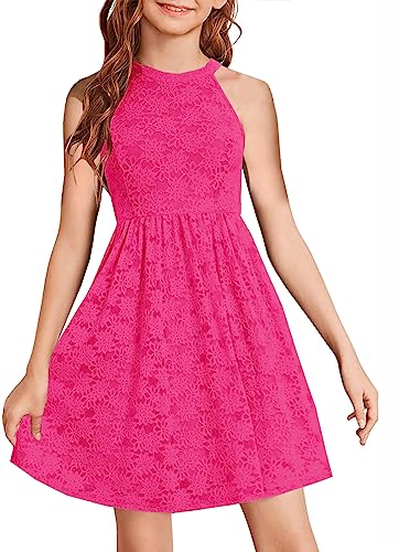 HOSIKA Girls Lace Dress Halter Neck High Waist Holiday Beach