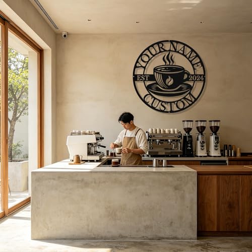 Image of Personalized Coffee Metal Sign, Custom Coffee Bar Signs, Custom Name Signs for Cafe Station, Coffee Wall Art Decor for Kitchen, Cafe Shop Decor, Cafe Lover Gift