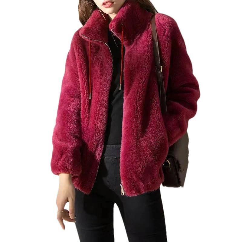 Women Double Sided fleece Zipper High Neck Jacket Warm Fleece Long Sleeve Coat