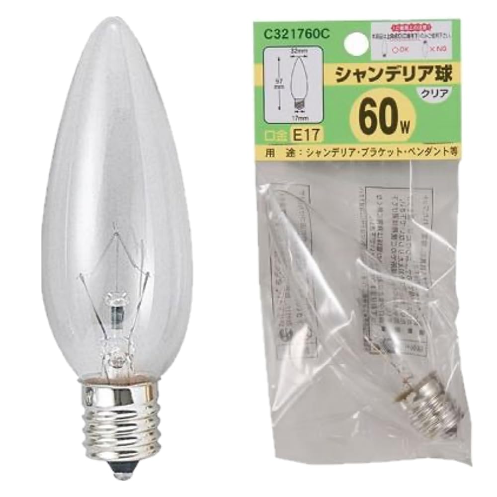 ヤザワ シャンデリア球 クリア 60W 口金E17 C321760C 9jupf8b シャンデリア球60Wクリア口金E17｜YAZAWA CORPORATION