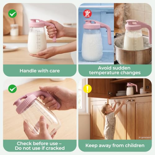 Image of Momcozy Breast Milk Pitcher, Glass Storage Container Wide Mouth, 32oz Pink | Heat-resistant Glass, No Leak Sealing, Breastmilk Fridge Storage, Baby Formula Pitcher, Easy Clean, Multipurpose Use