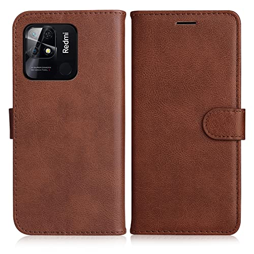 DENDICO Hülle für Xiaomi Redmi 10C PU Leder Brieftasche Handyhülle Flip Tasche TPU Schutzhülle mit Kartenfach für Xiaomi Redmi 10C Braun