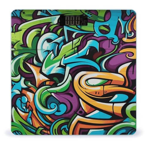 Báscula digital para baño de vidrio templado con diseño graffiti