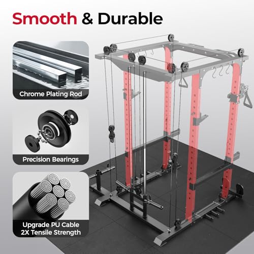 Image of SPORTSROYALS Power Rack, Multi-Functional Power Cage, Squat Rack with Pulley System & LAT Pull Down, Workout Cage with J Hooks for Home Gym