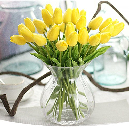 Image of WAQIA HOUSE 30 Pcs Artificial Tulip Flowers Real Touch Tulips Fake PU Tulip Flower Bouquet for Home Wedding Party Office Decor