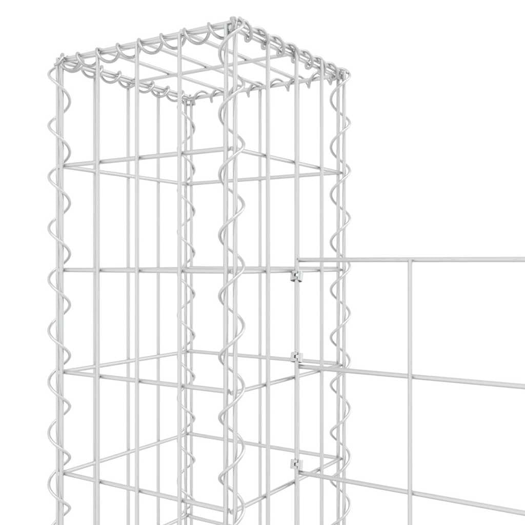 Gabionenkorb U-Form mit 4 Säulen Eisen Silber 380x20x150 cm