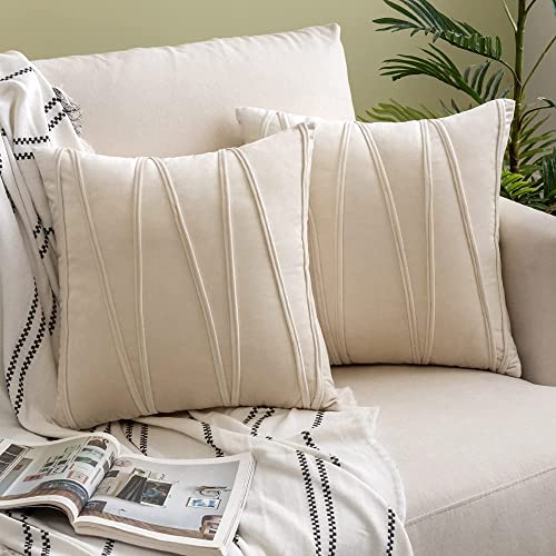 Image of Khooti Velvet Striped Cushion Cover Pack of 1-20 inchX20 inch /51X51 Cm | Cream White | Soft Pillow Covers Cushion Case for Sofa Bedroom Living Room Chair Car, Cushion Cover with Zig Zag Pattern