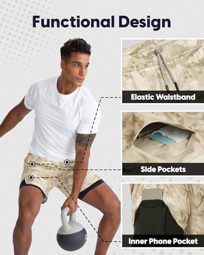 maamgic Men's 5'' Athletic Shorts 2 in 1 Running Shorts Recycled Polyester Workout Shorts4