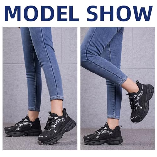 Image of Ruivina Steel Toe Shoes for Women Safety Shoes Wide fit Indestructible Work Sneakers Men Lightweight Slip on Resistant Breathable Puncture Proof Composite Toe Shoe Black White