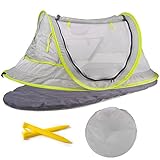Baby Travel Bed, Portable Baby Beach Tent UPF 50+ Sun Shelter, Baby Travel Tent Pop Up Mosquito Net and 2 Pegs, Ultralight Weight （Style 1)