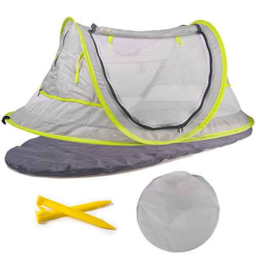 Baby Travel Bed, Portable Baby Beach Tent UPF 50+ Sun Shelter, Baby Travel Tent Pop Up Mosquito Net and 2 Pegs, Ultralight Weight （Style 1)