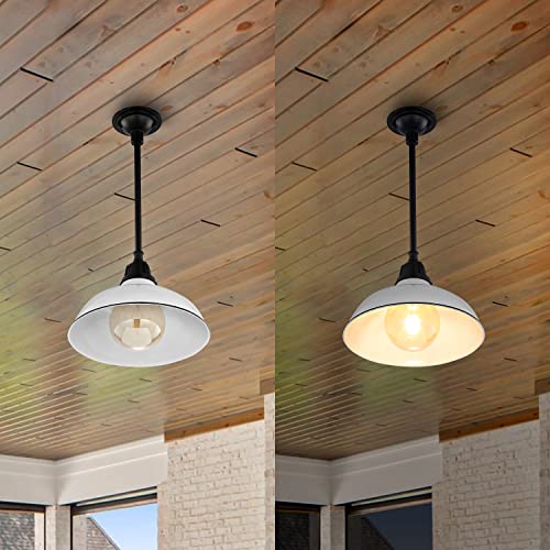 Image of JONATHAN Y Jasper 1-Light Farmhouse 12.25 inch Metal Pendant, White /Black | Indoor Outdoor Use, Rustic Vintage Dome Shade, Adjustable Height, Kitchen Island Porch Entryway, LED Bulb Included